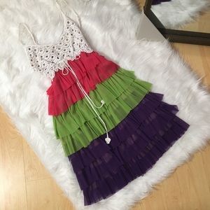 Layered mesh boho colorful macramé dress